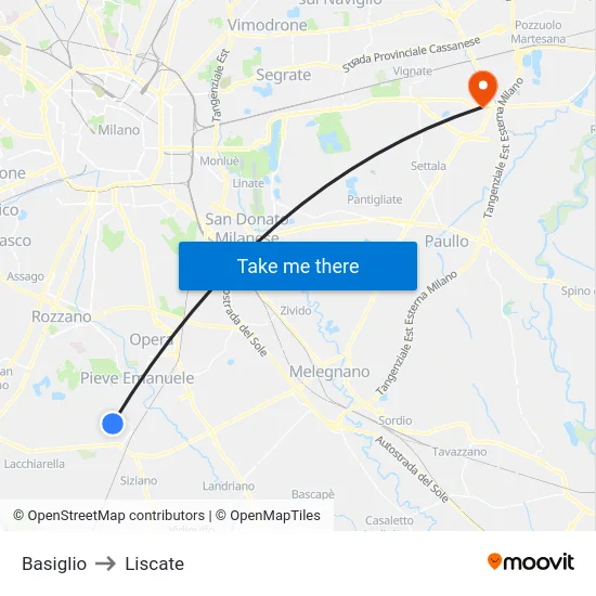 Basiglio to Liscate map