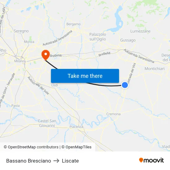 Bassano Bresciano to Liscate map