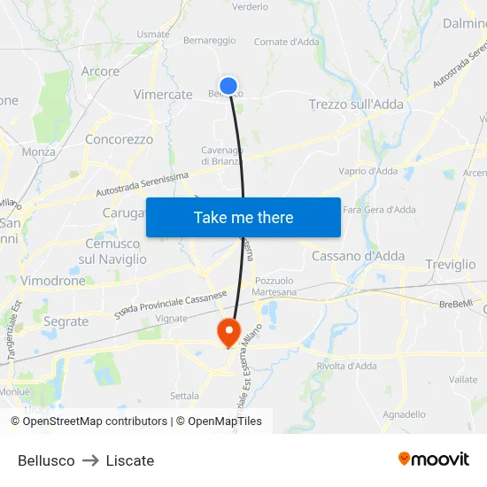 Bellusco to Liscate map
