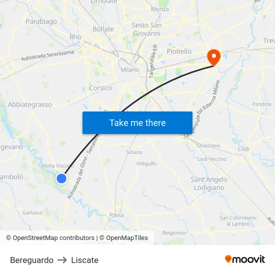 Bereguardo to Liscate map