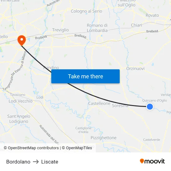 Bordolano to Liscate map