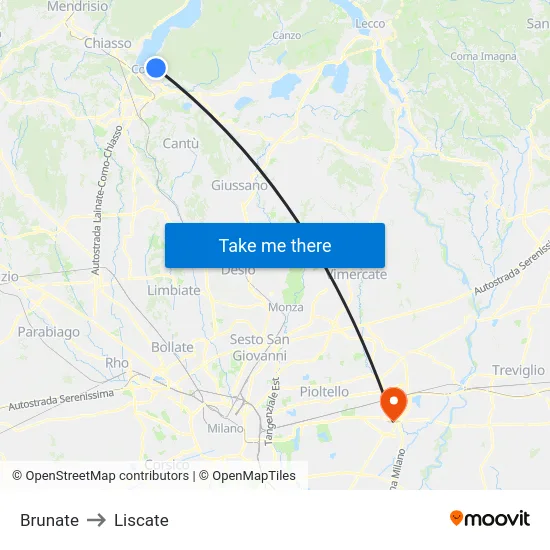 Brunate to Liscate map
