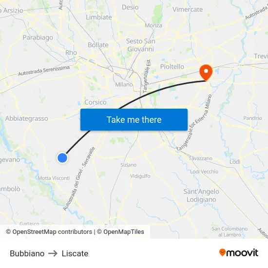 Bubbiano to Liscate map