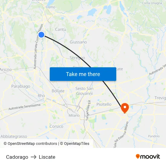 Cadorago to Liscate map