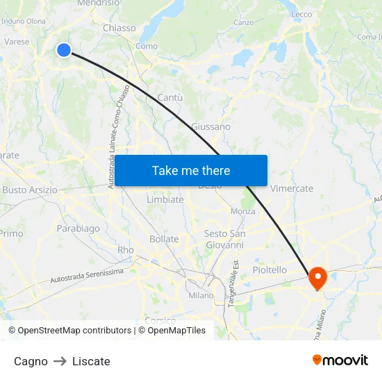 Cagno to Liscate map