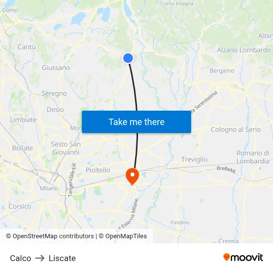 Calco to Liscate map