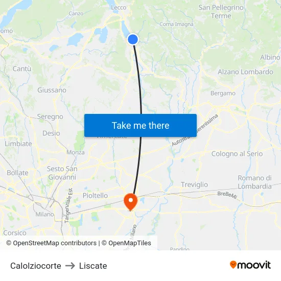 Calolziocorte to Liscate map