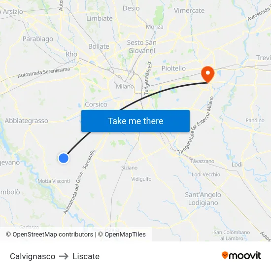 Calvignasco to Liscate map