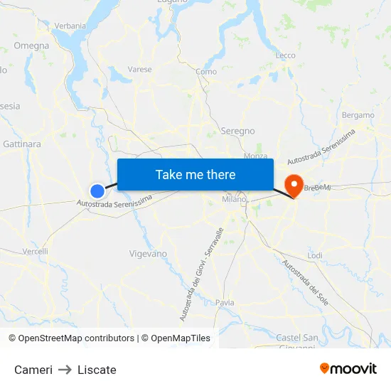 Cameri to Liscate map