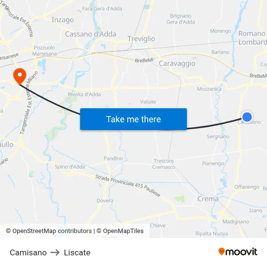 Camisano to Liscate map