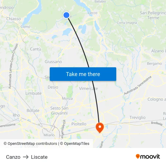 Canzo to Liscate map