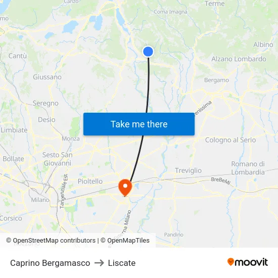 Caprino Bergamasco to Liscate map