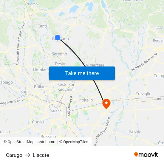 Carugo to Liscate map