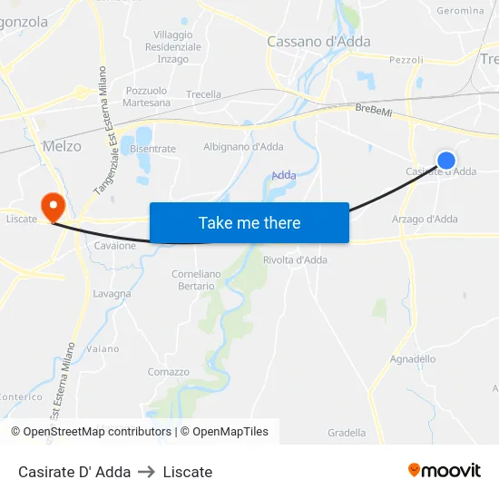 Casirate D' Adda to Liscate map