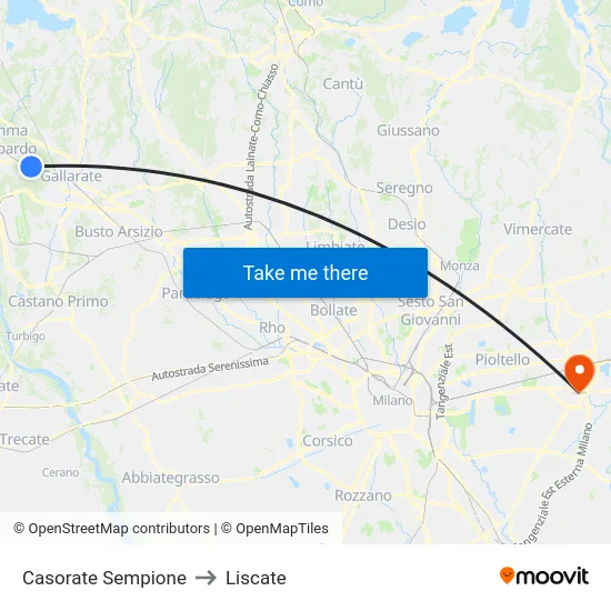 Casorate Sempione to Liscate map
