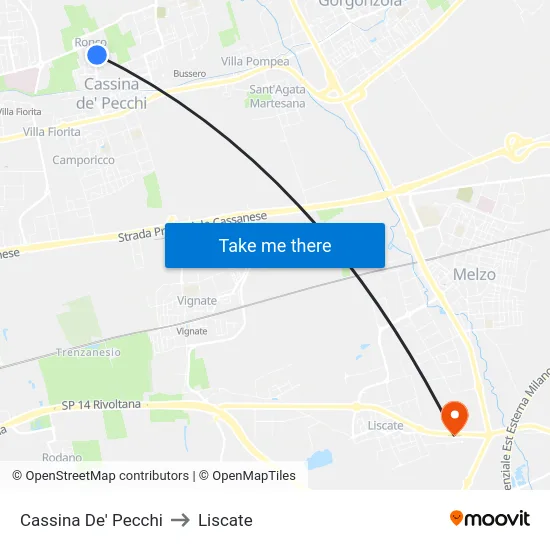 Cassina De' Pecchi to Liscate map