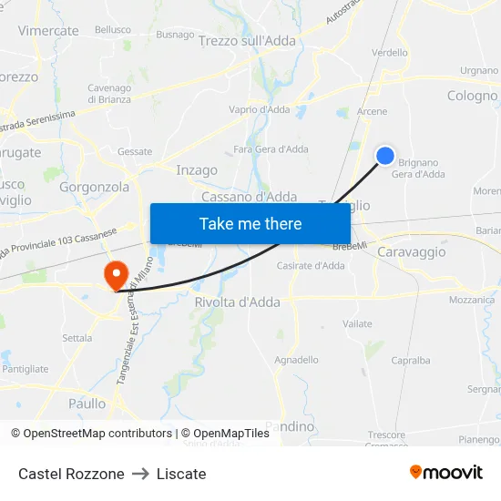 Castel Rozzone to Liscate map