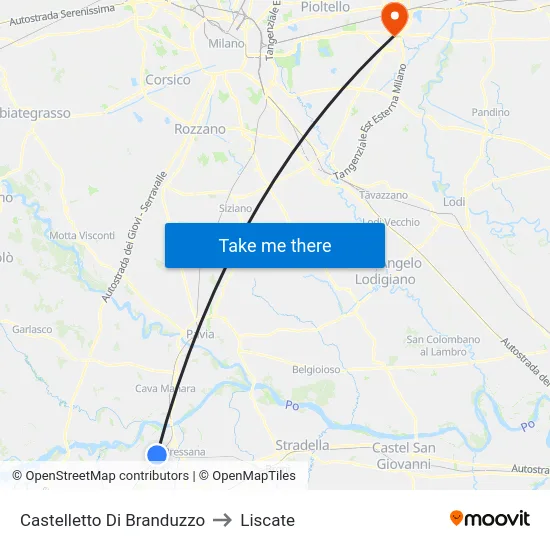 Castelletto Di Branduzzo to Liscate map