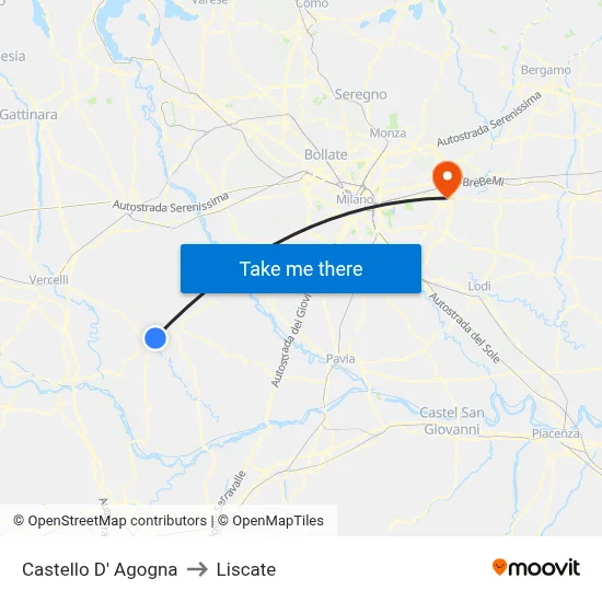 Castello D' Agogna to Liscate map