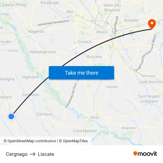 Cergnago to Liscate map