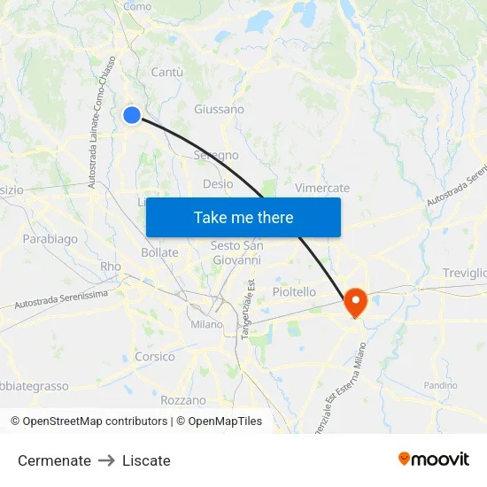 Cermenate to Liscate map