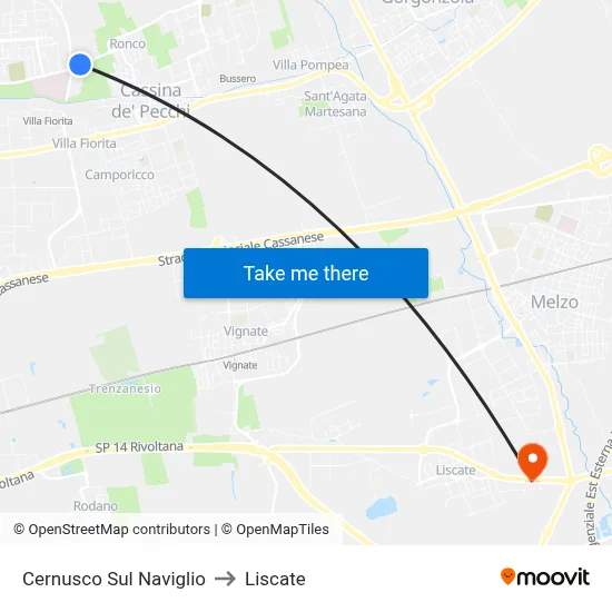 Cernusco Sul Naviglio to Liscate map