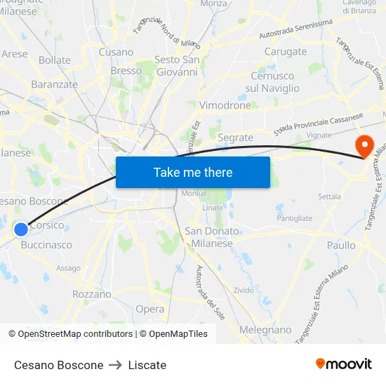 Cesano Boscone to Liscate map
