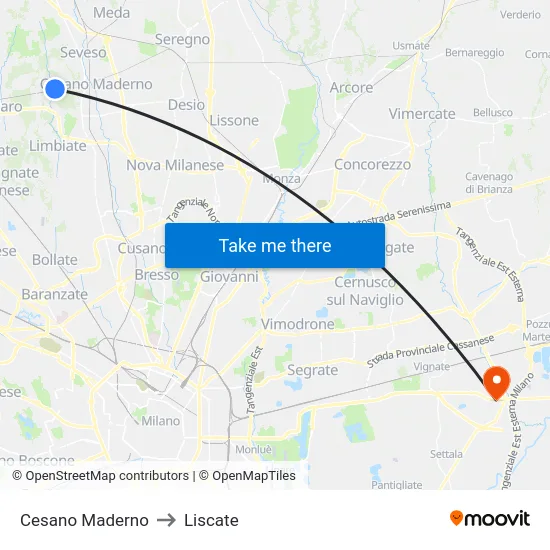 Cesano Maderno to Liscate map