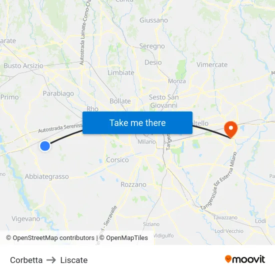 Corbetta to Liscate map