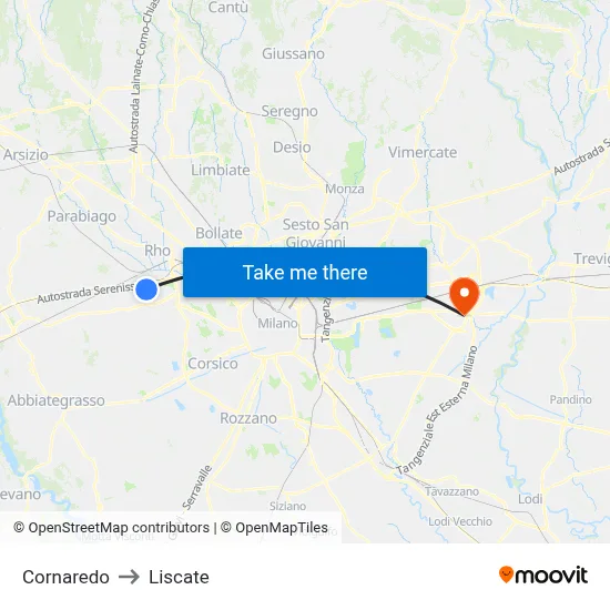 Cornaredo to Liscate map