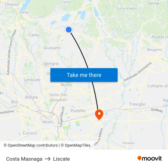 Costa Masnaga to Liscate map
