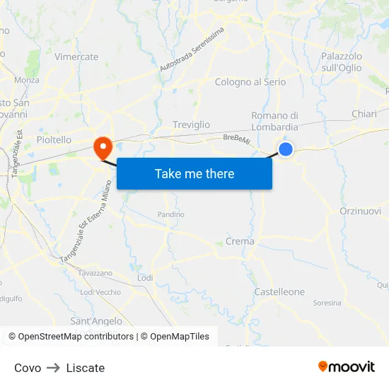 Covo to Liscate map