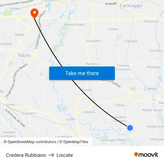 Credera Rubbiano to Liscate map