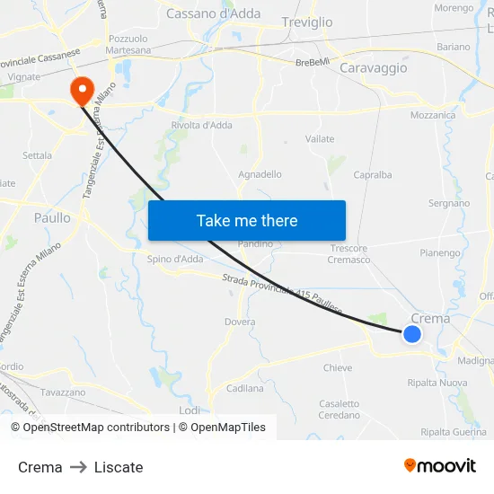 Crema to Liscate map