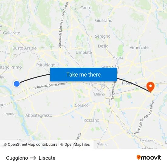 Cuggiono to Liscate map