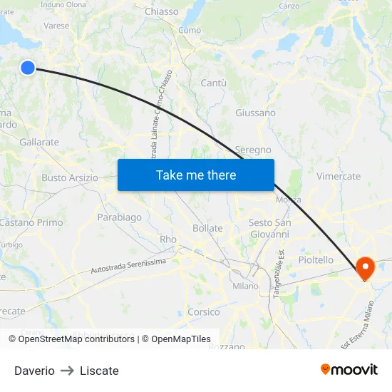 Daverio to Liscate map