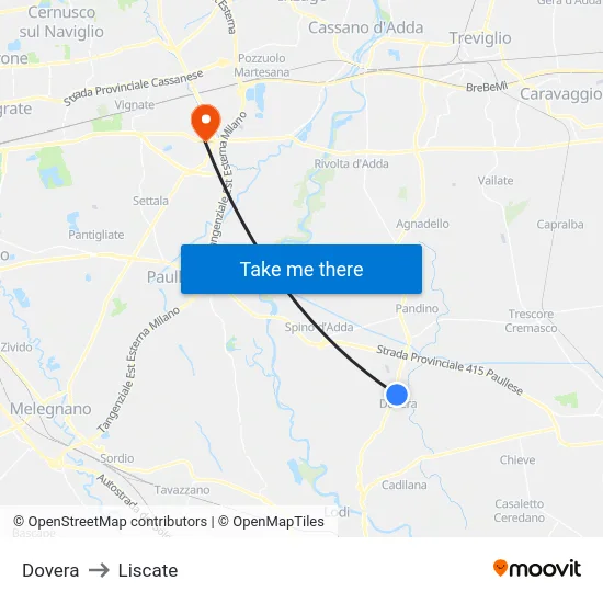 Dovera to Liscate map