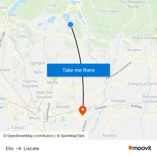 Ello to Liscate map