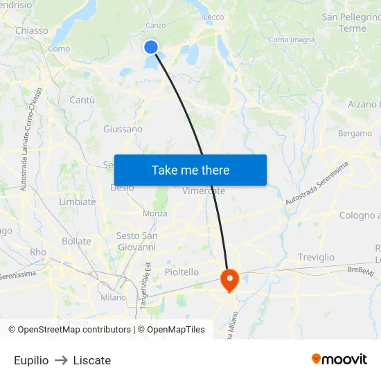 Eupilio to Liscate map