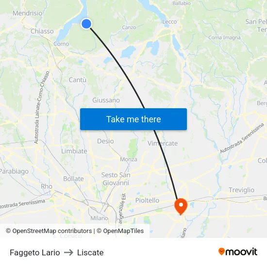 Faggeto Lario to Liscate map