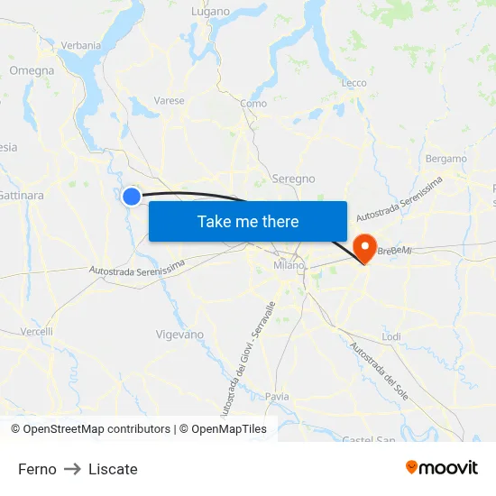 Ferno to Liscate map