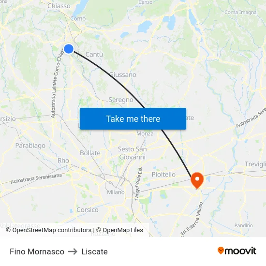 Fino Mornasco to Liscate map