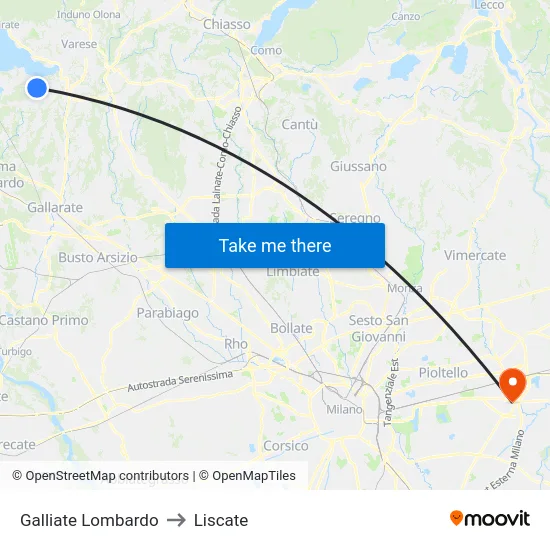 Galliate Lombardo to Liscate map