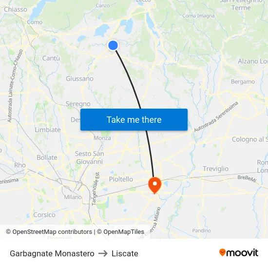 Garbagnate Monastero to Liscate map