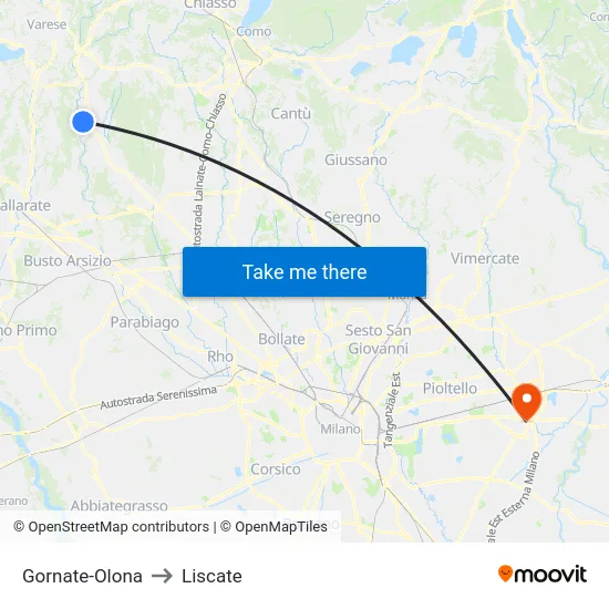 Gornate-Olona to Liscate map