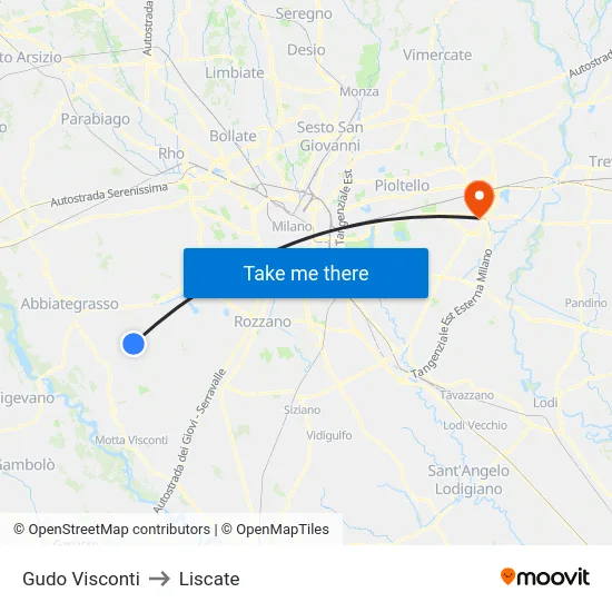 Gudo Visconti to Liscate map