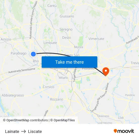 Lainate to Liscate map