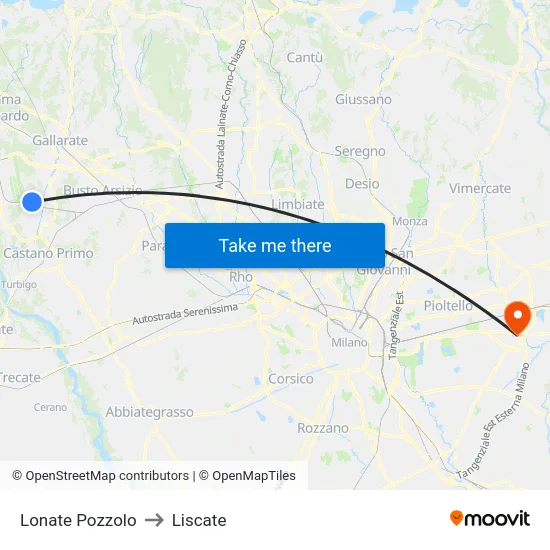 Lonate Pozzolo to Liscate map