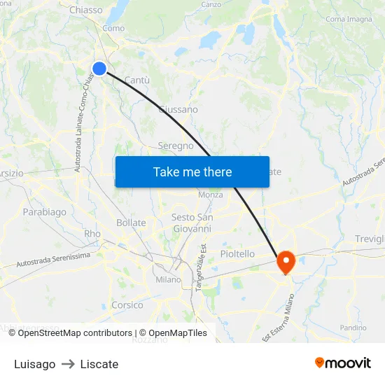 Luisago to Liscate map