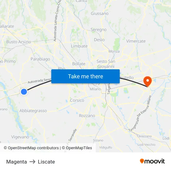 Magenta to Liscate map